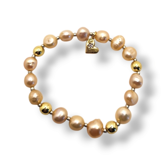Peach Freshwater Pearl God Stainless steel charm bracelet - Picture 6 of 6